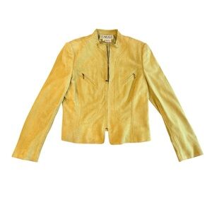 Carlisle light green/tan suede leather zip front jacket size 14/Large